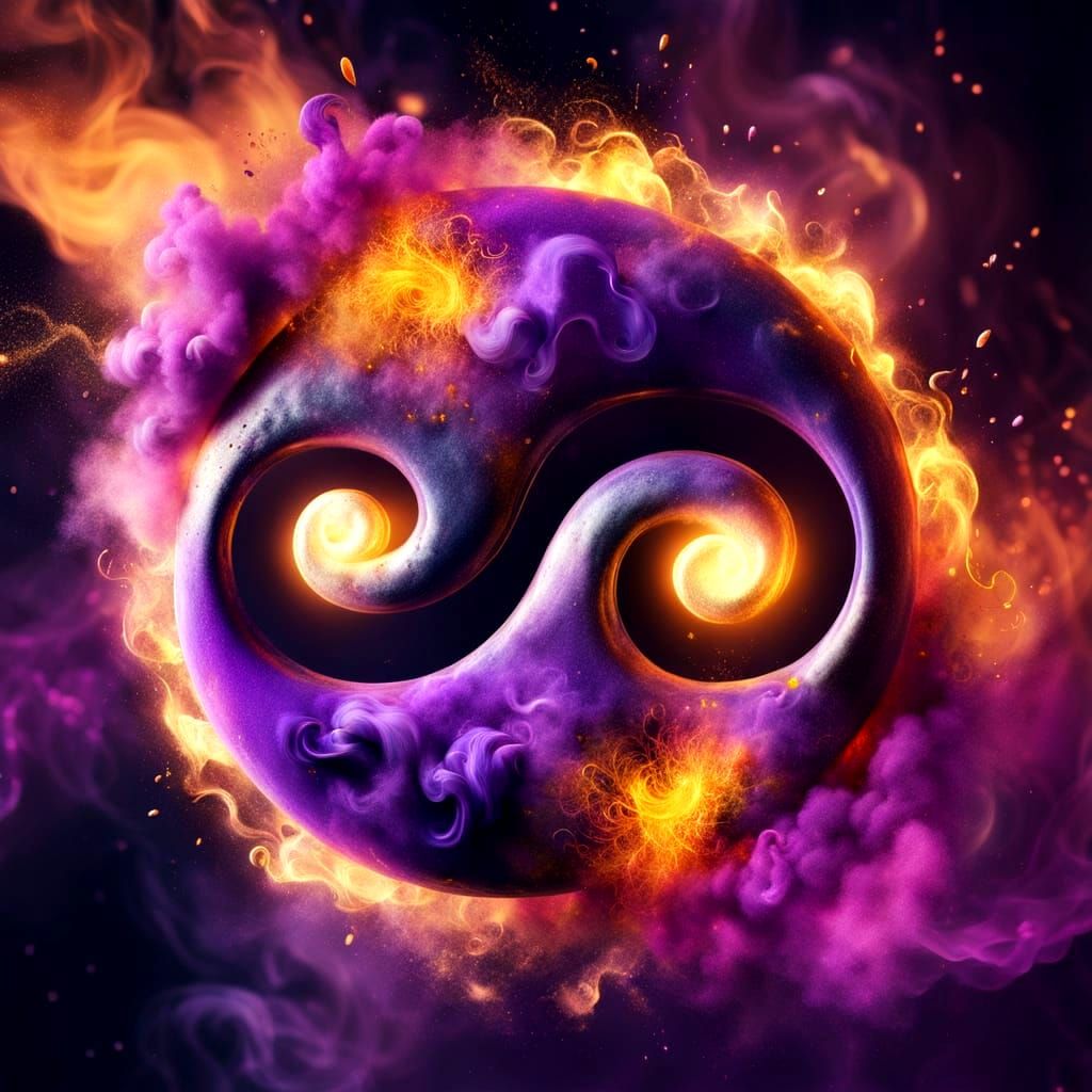 Yin and Yang in Smoke, Powder, Sparks, and Fireworks