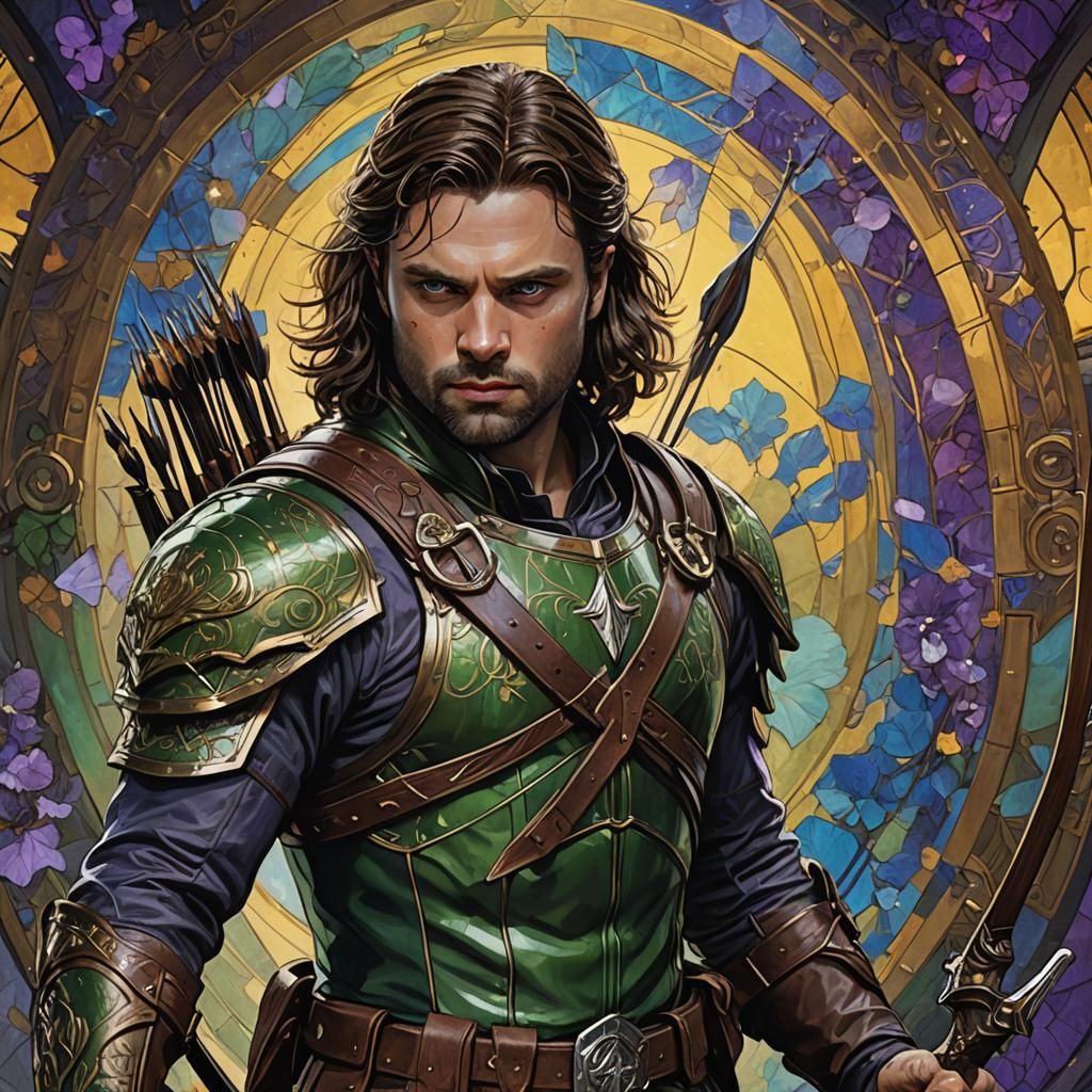 Fantasy Hero in Armor with Bow, Digital Art