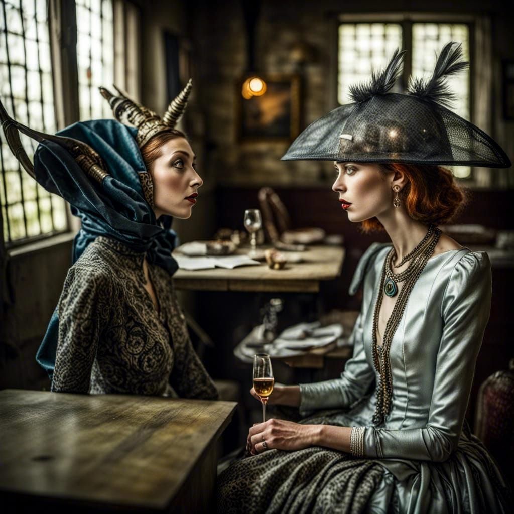 Surreal Alien Restaurant Celebration in Dreamy Light