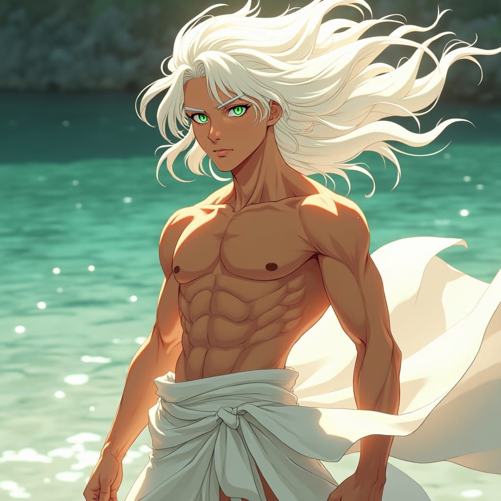 Anime-Inspired Young Man with Flowing White Hair