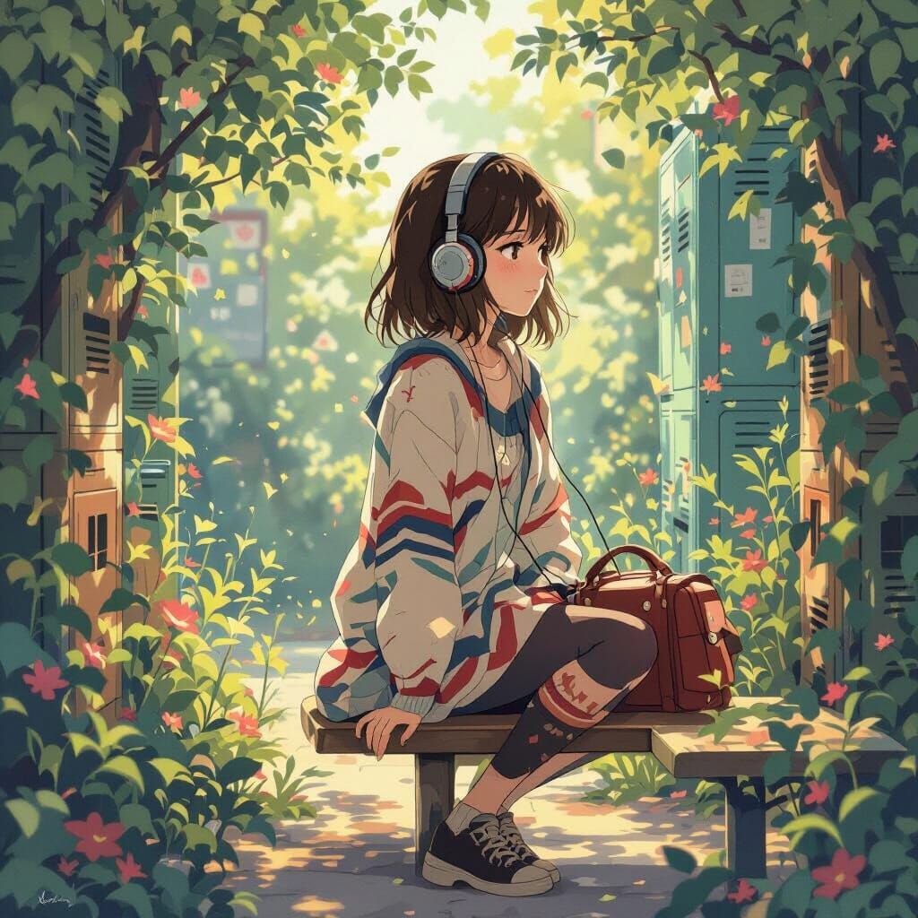 Teenage Girl Lost in Thought, Anime-Inspired Art