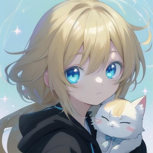 Kawaii Anime: Blonde Girl and Boy in Cat Hoodie