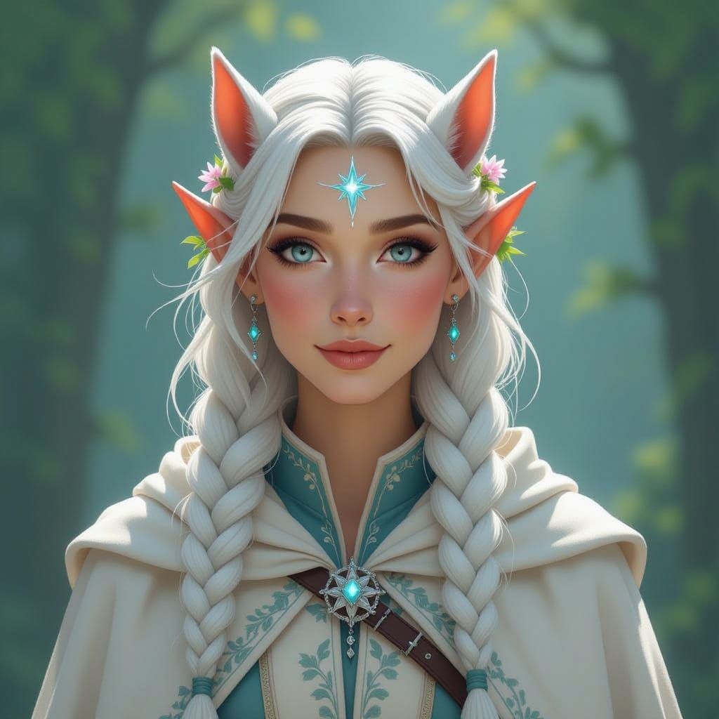 Fantasy Firbolg Mage with Flora-Adorned Braid