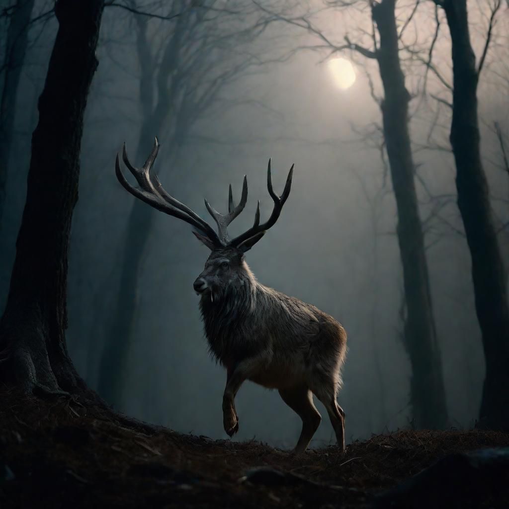 Jackalope in Misty Woods: Dark Fantasy Realism
