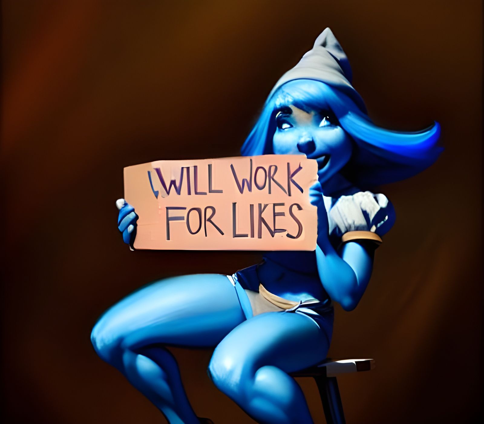 Smurfette Holding a Sign: Oil Painting