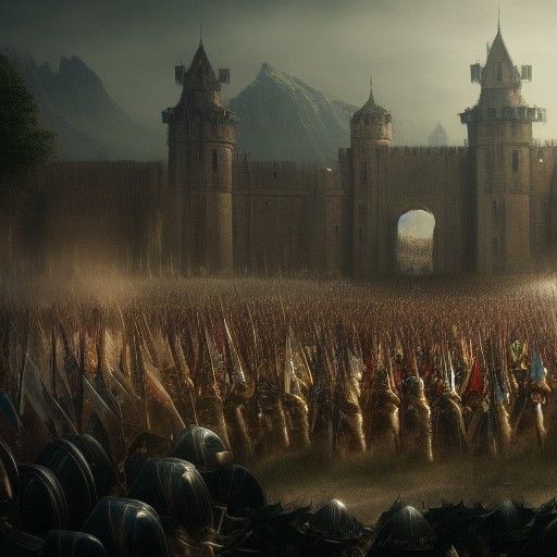 Medieval Army Marching to Distant Castle