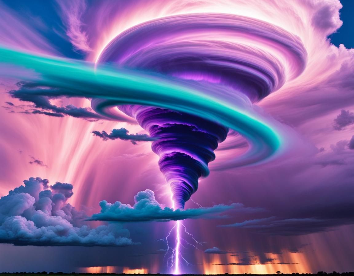 Iridescent Orb Above Tornado in Surreal Style