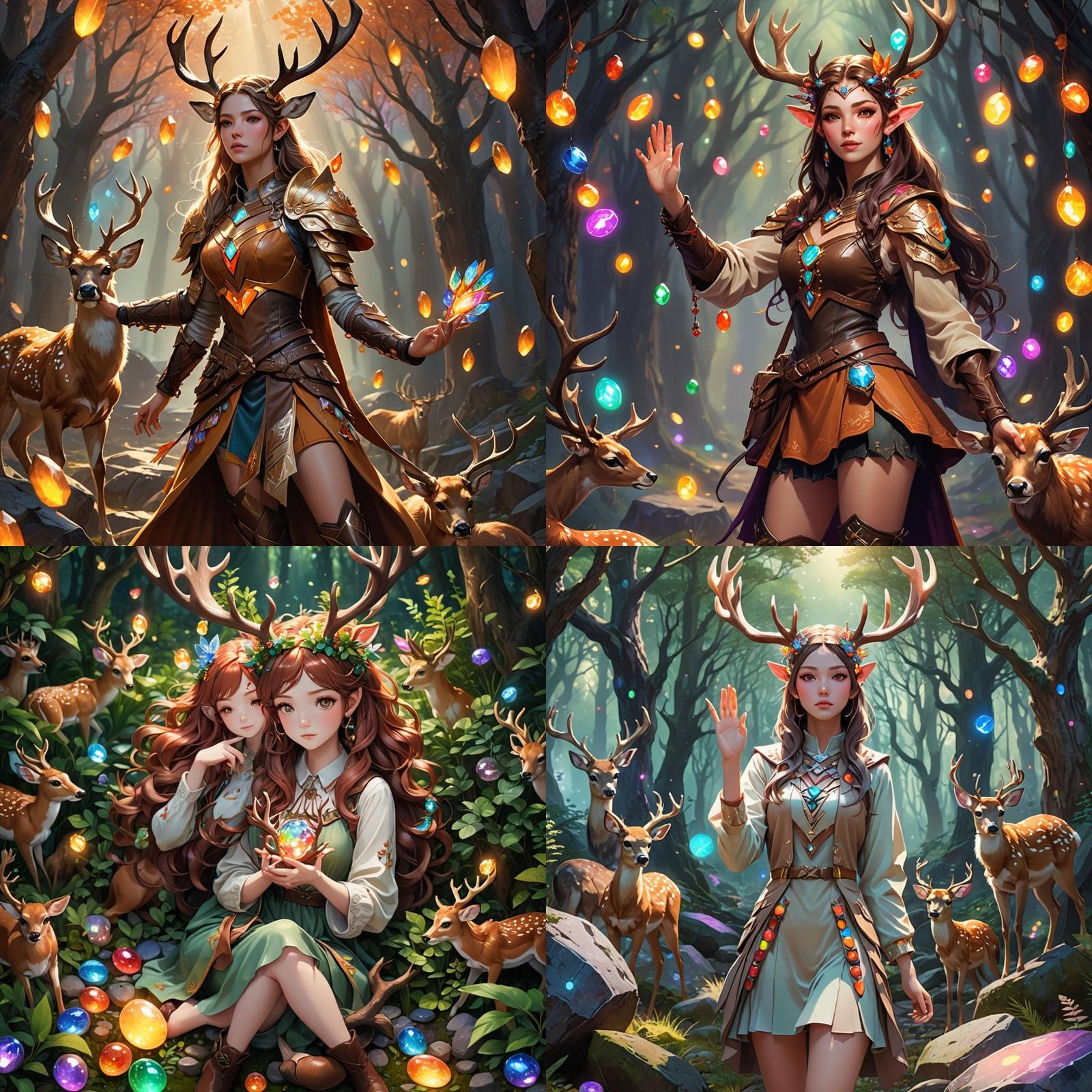 Deer Woman with Glowing Stones in Anime Style