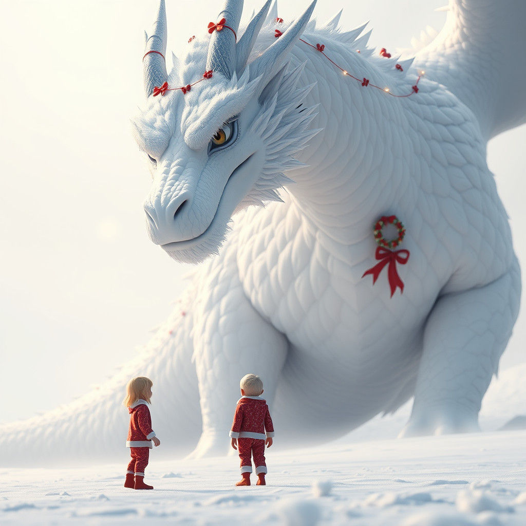 Boy and Dragon Christmas Dreamscape in Pastel Hues