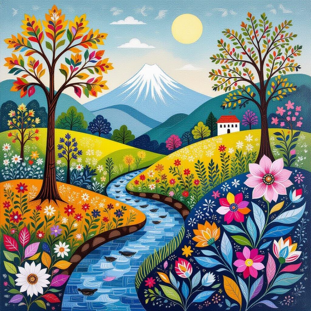 Seasons Transitioning in Madhubani Art Style