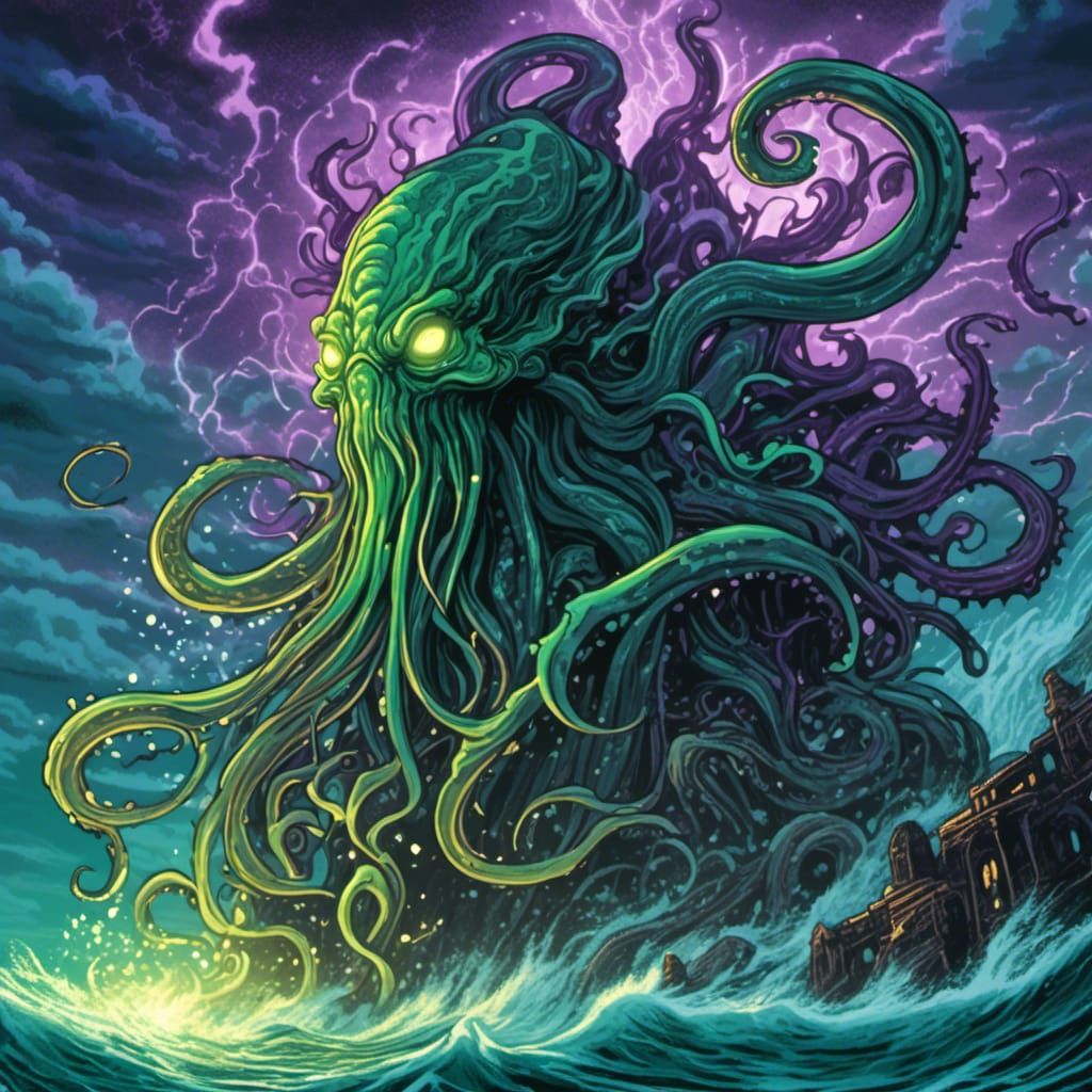 Cthulhu Rises: Lovecraftian Bioluminescent Sea Monster