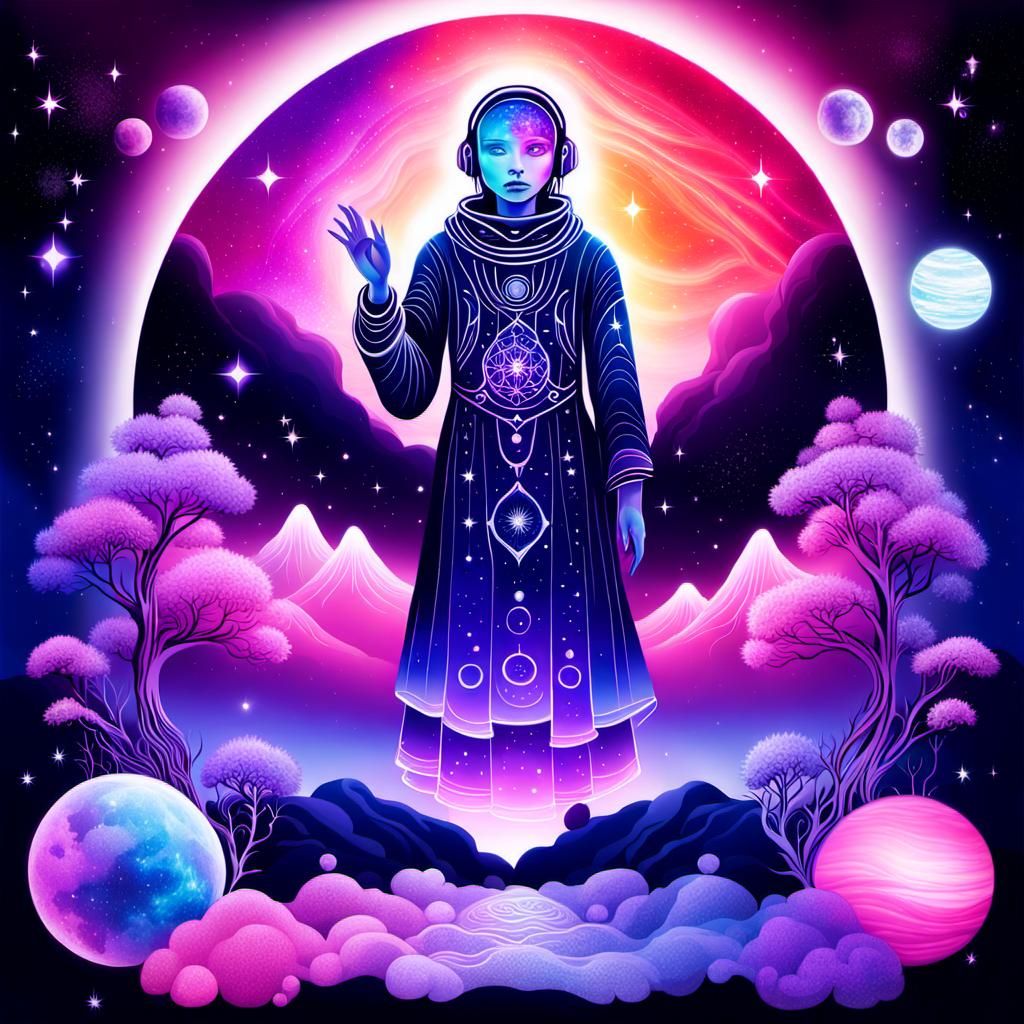 Dreamer: Galactic Spacecore Art in Holographic Style