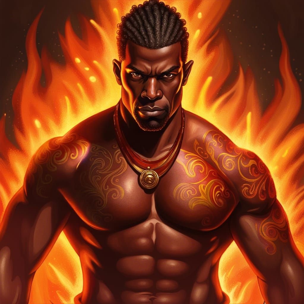 Hyperrealistic Fire God with Flaming Hair