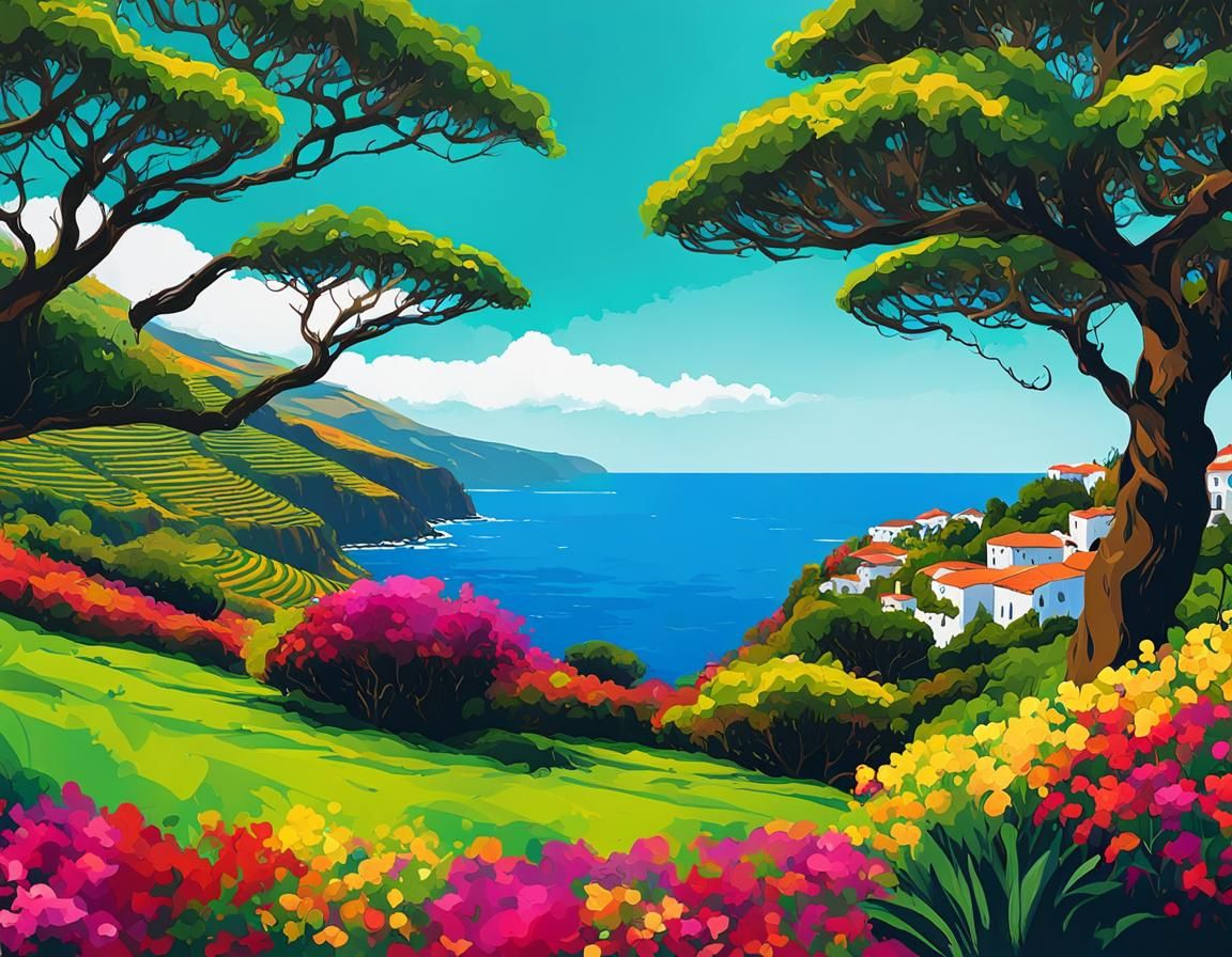 Madeira Island Oasis: Digital Art in Bauhaus Style