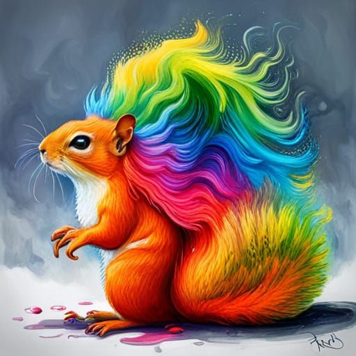Rainbow Squirrels in Graffiti Street Art Style