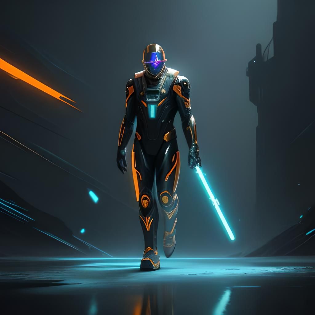 Brunette in Spacesuit with Ray Gun: Detailed Matte Painting