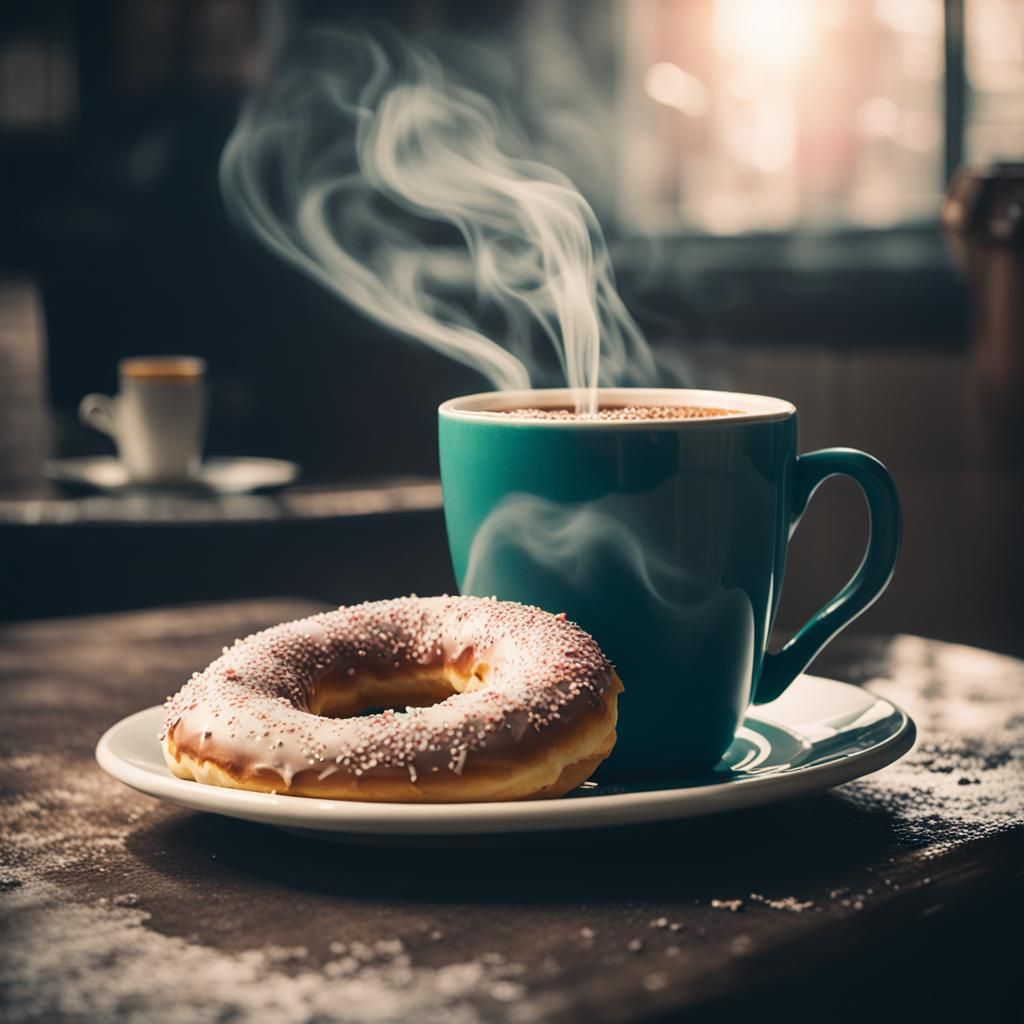 Steaming Coffee and Donut in Cinematic Style