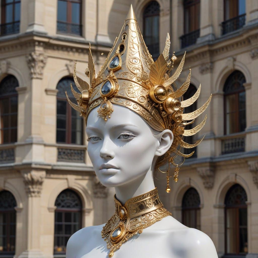 Architectural Human Head with Golden Spire