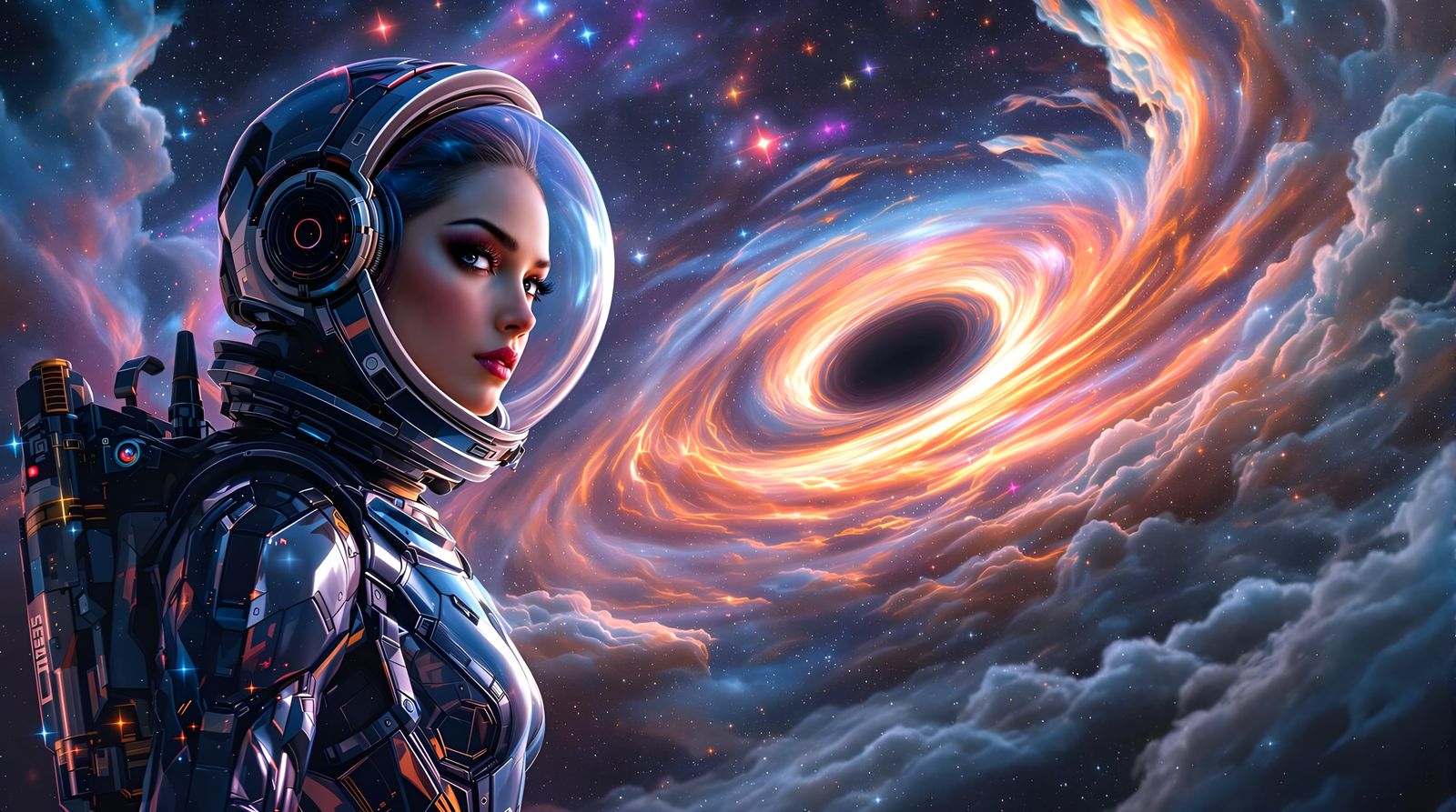 Surreal Space Goddess Contemplates Black Hole in Cosmic Land...
