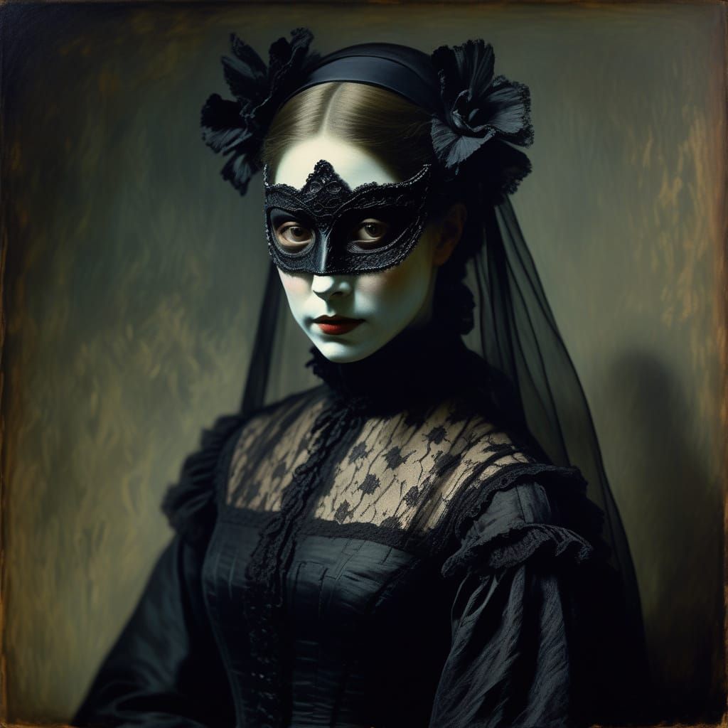 Gothic Romantic Masked Woman Portrait in Degas Style