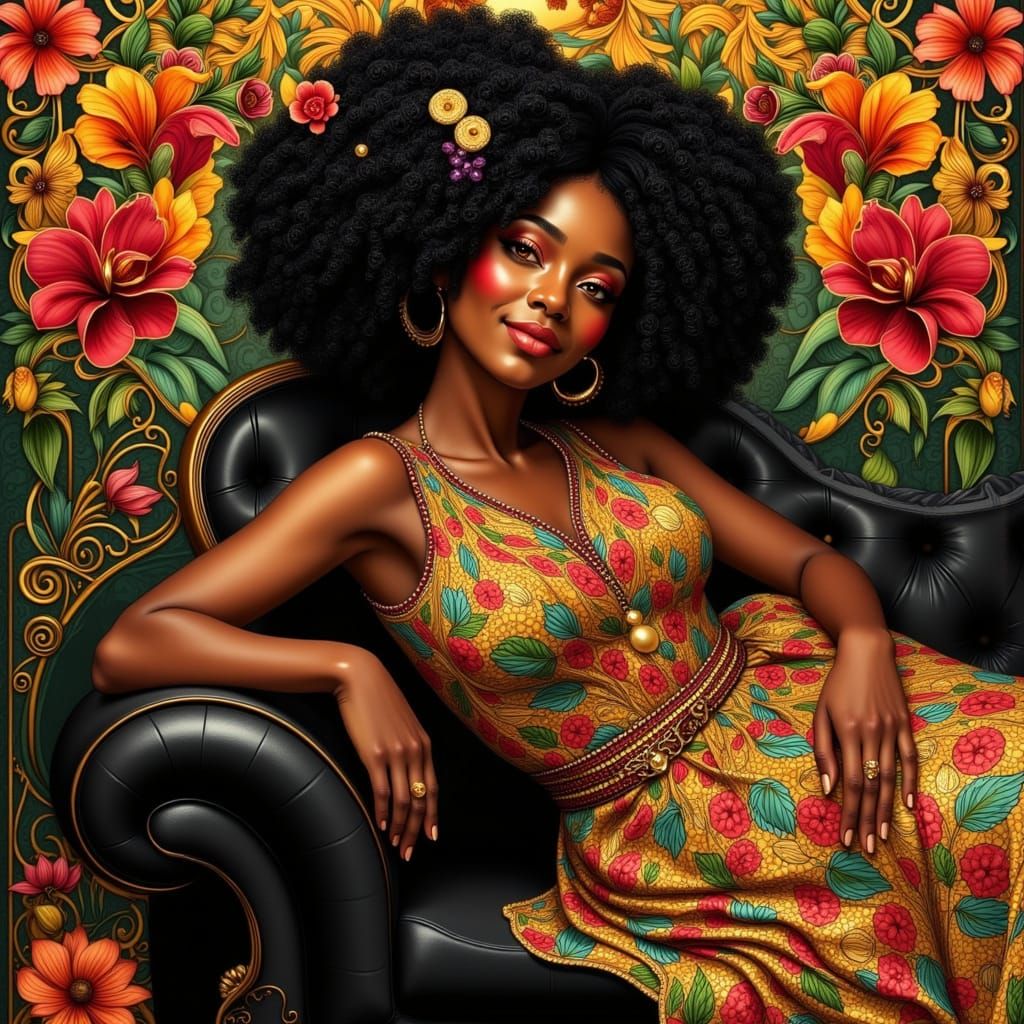 African Woman in Hyperrealistic Art Nouveau Style