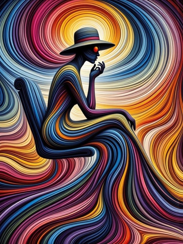 Elegant Woman in Striped Harmony