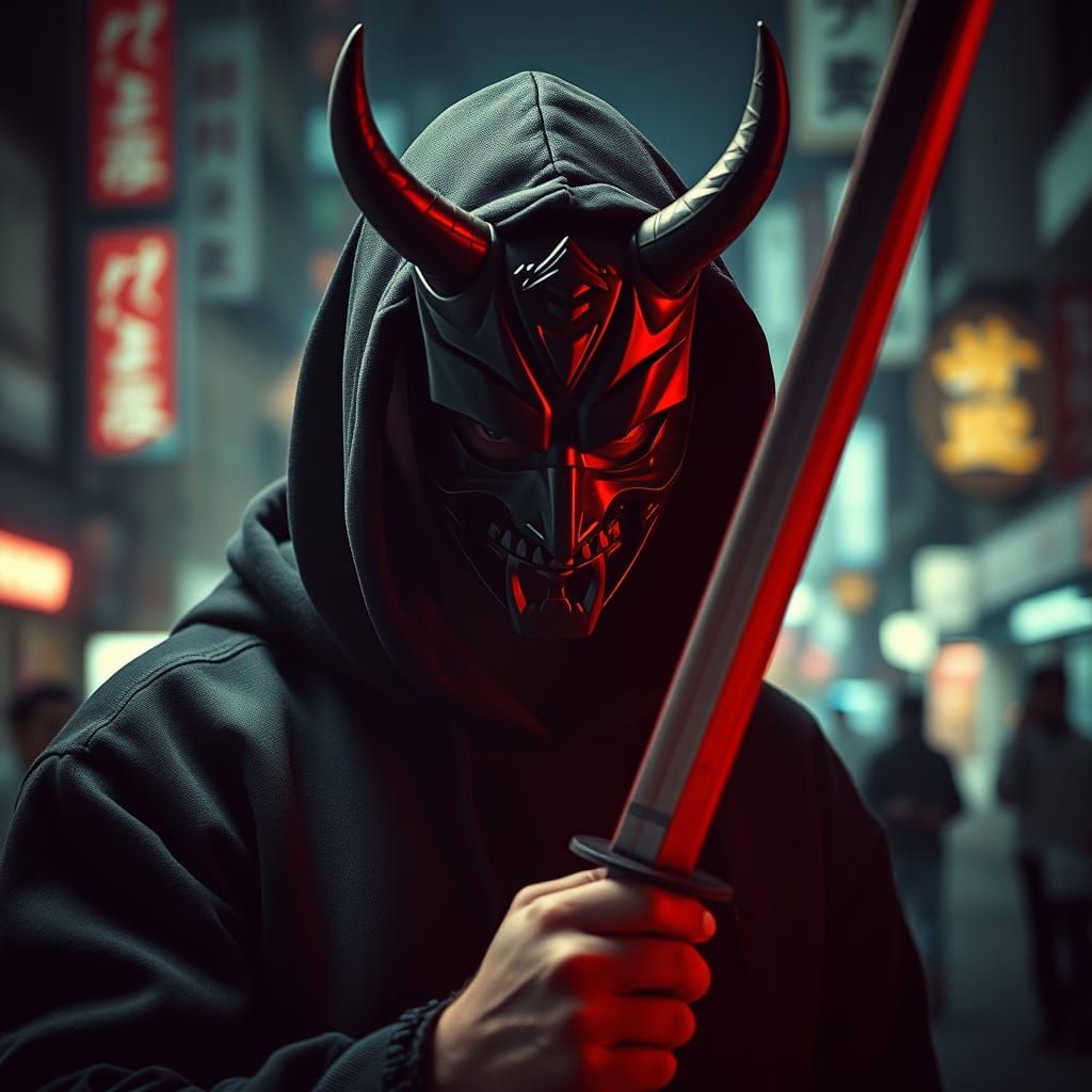 Mysterious Tokyo Warrior Unveils Dark Oni Mask