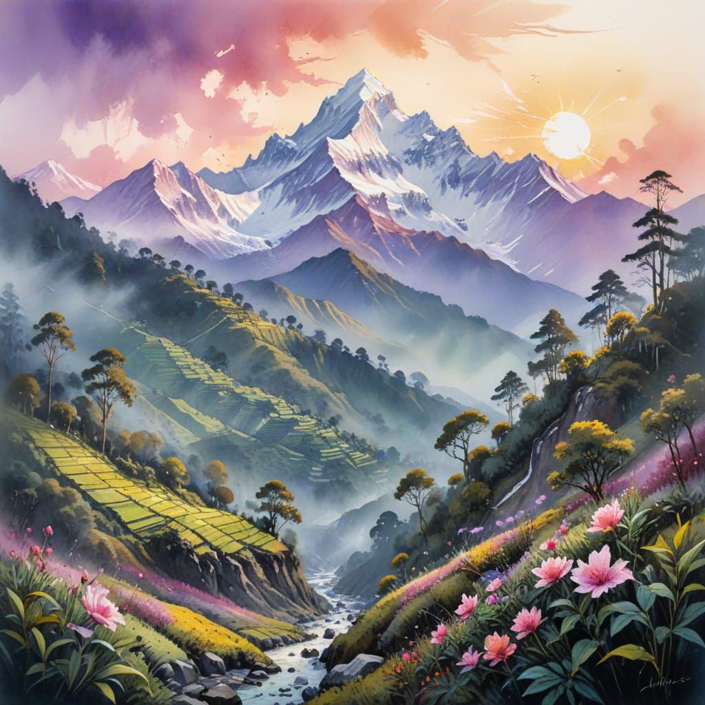 Misty Darjeeling Tea Fields at Dawn