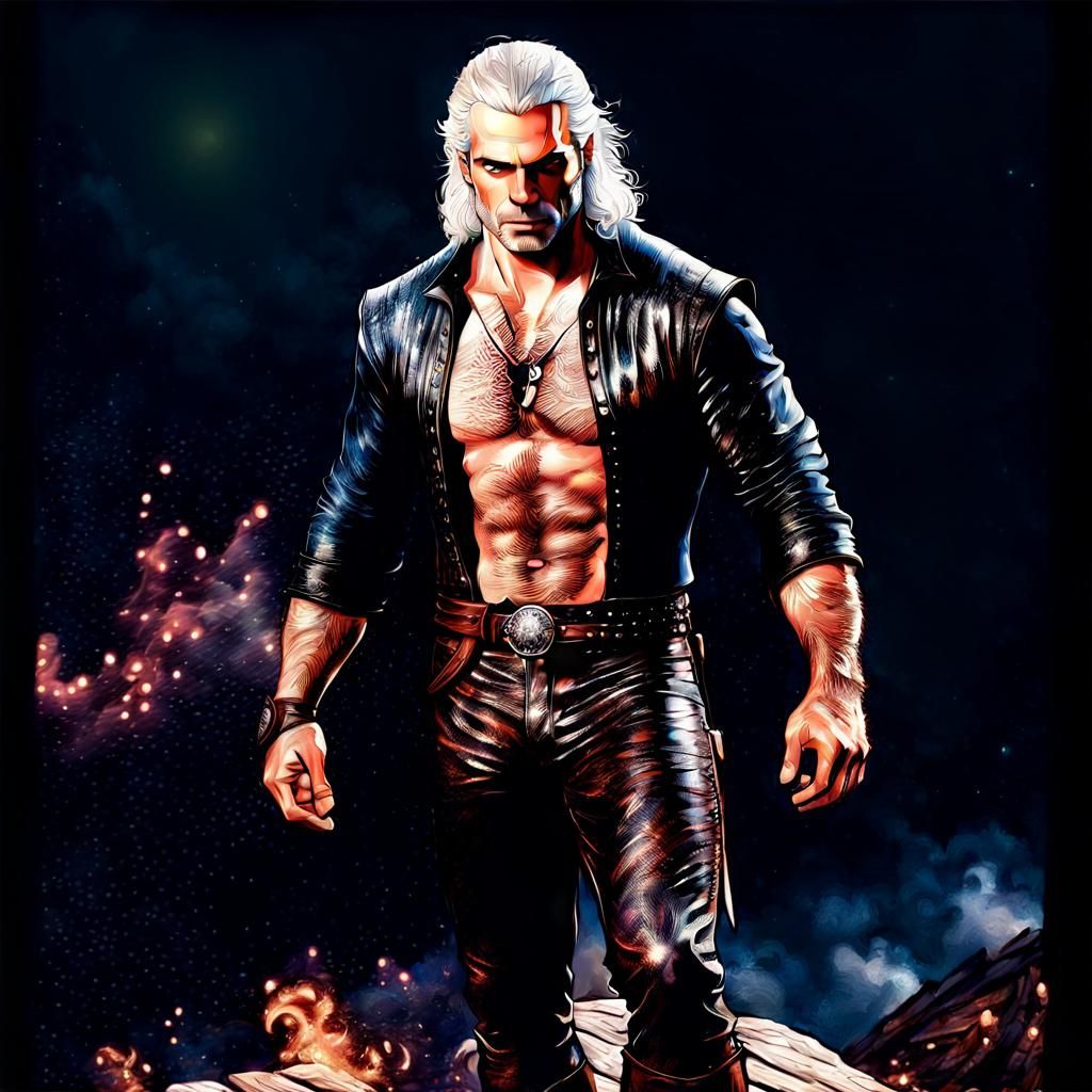Shirtless Geralt of Rivia in Ethereal Fantasy Style
