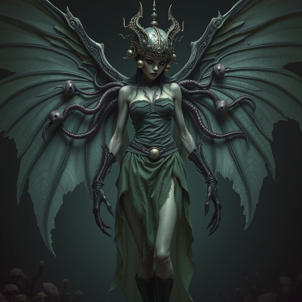 Gothic Alien Goddess in Dark, Surreal Landscape