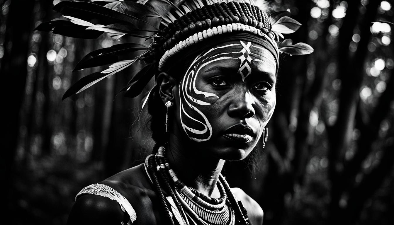 Chiaroscuro Portrait: Tribal Finnish Woman in Forest