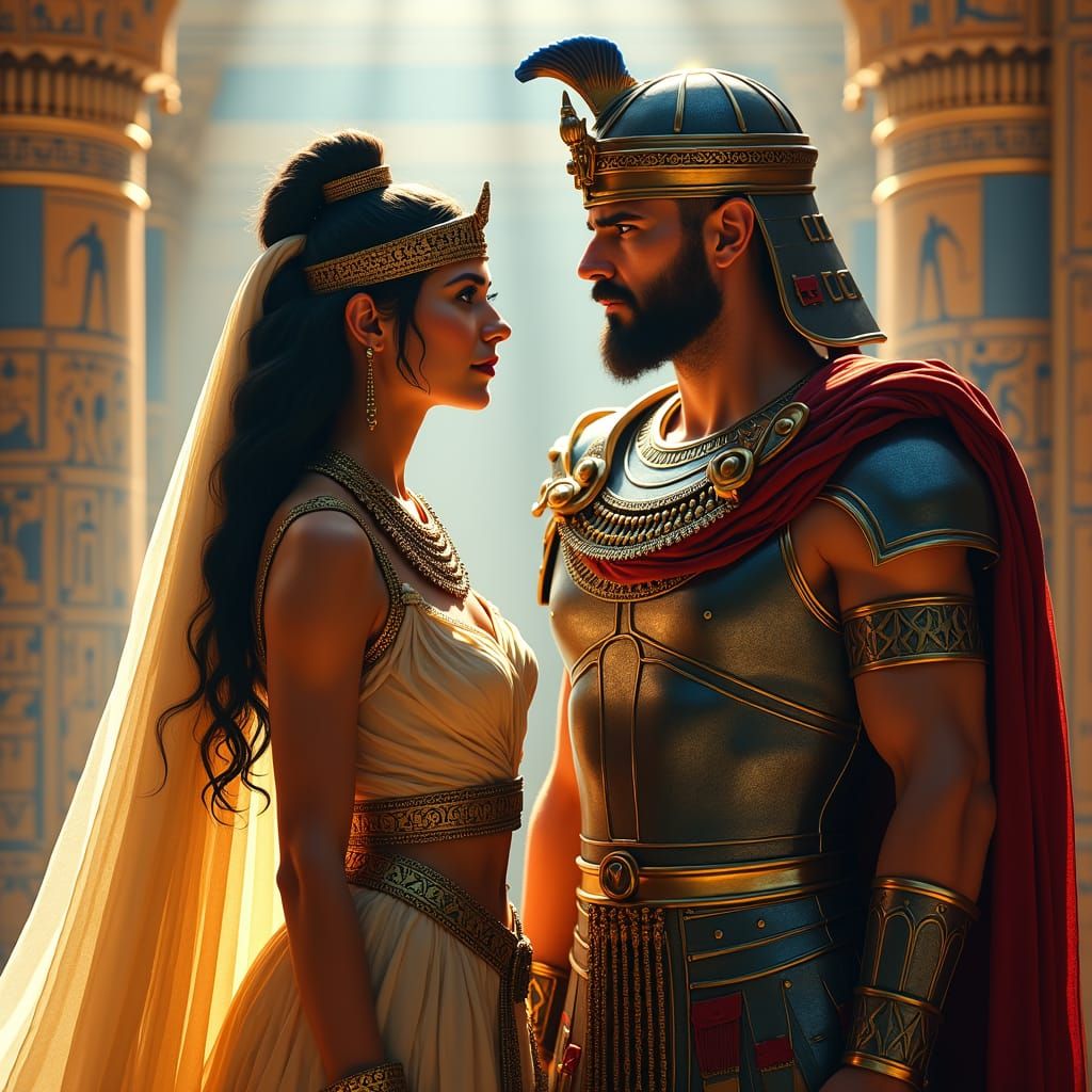 Cleopatra and Caesar in Ancient Egyptian Temple