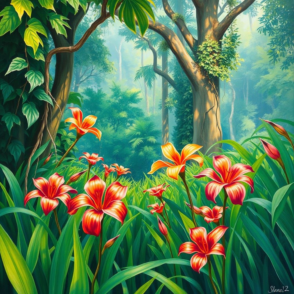 Lush Tropical Masterpiece with Exotic Flowers