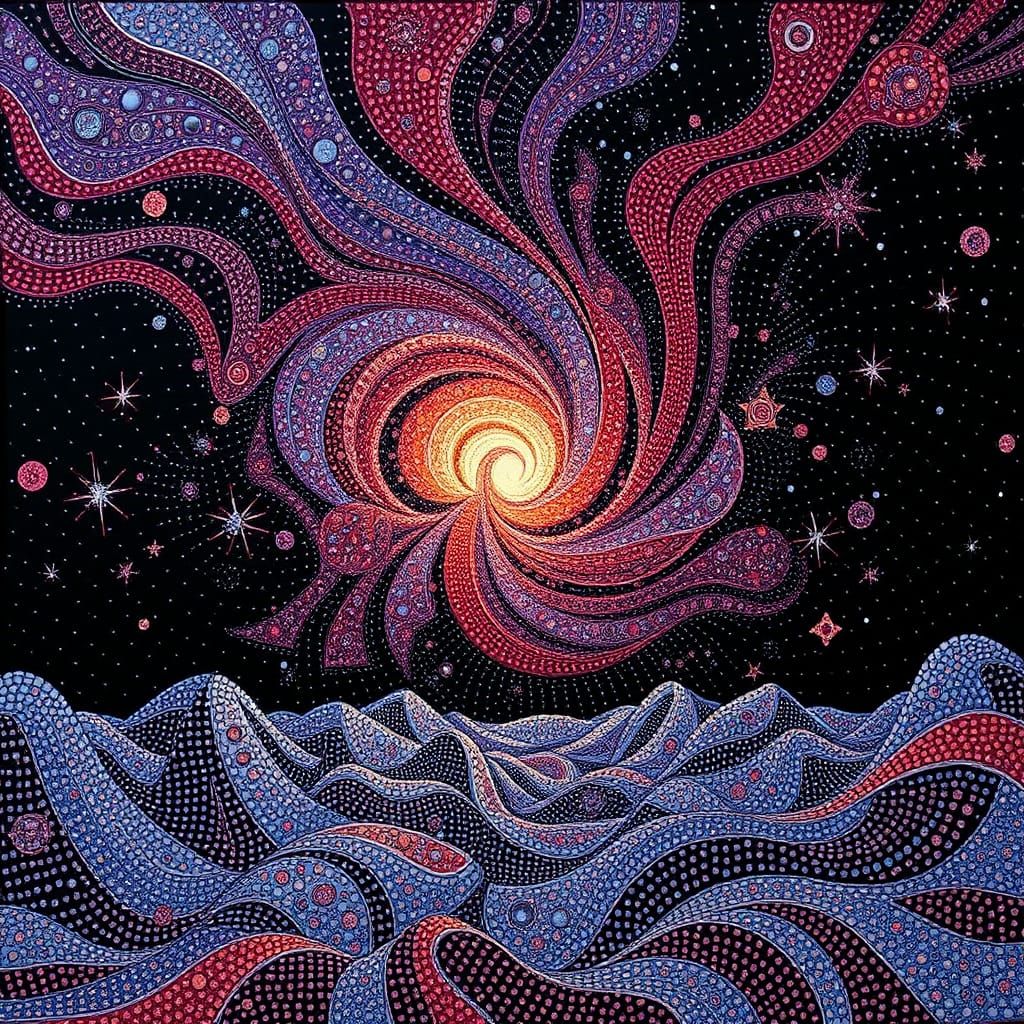 Abstract Swirling Cosmic Landscape in Surreal Style