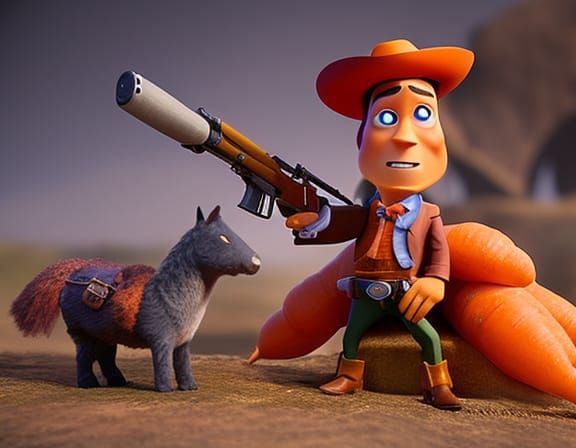 Anthropomorphic Carrot Cowboy in Wild West Style