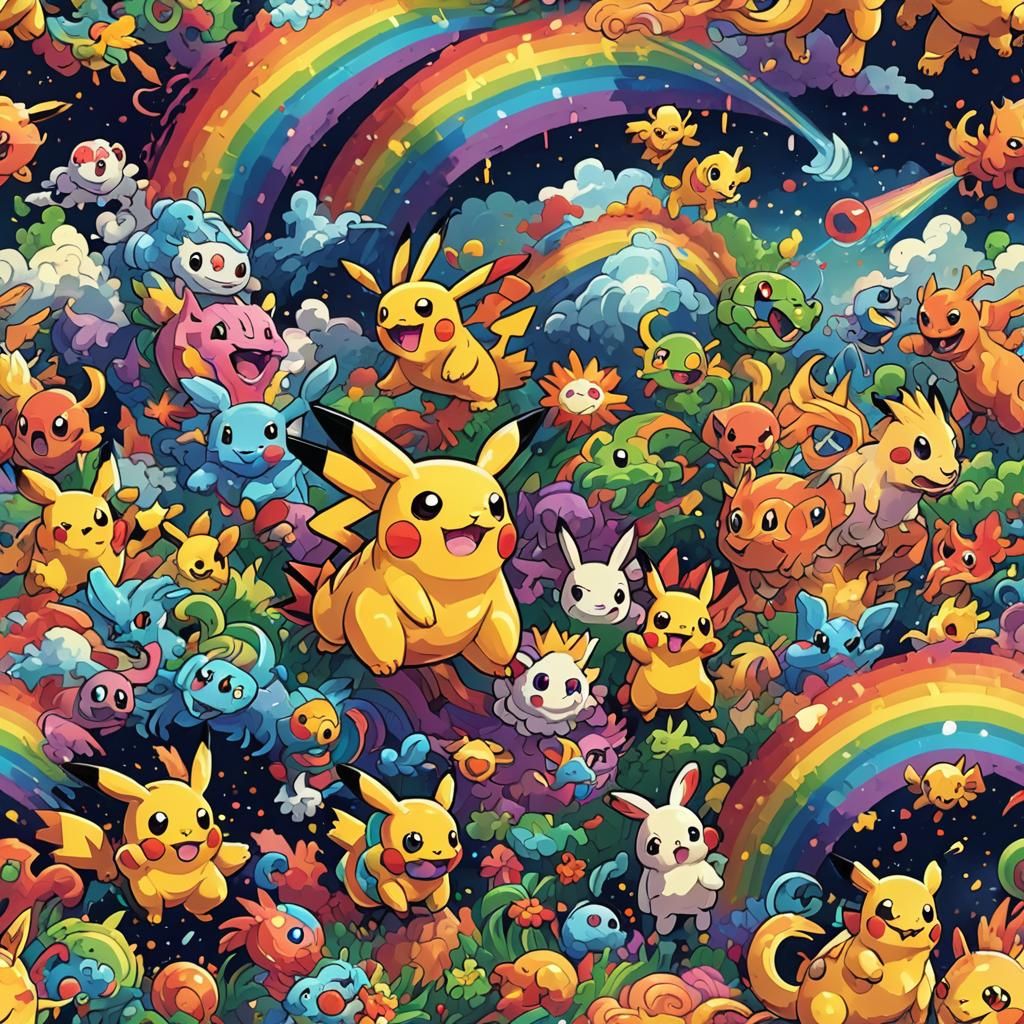 Rainbow Pokemon Creature in Psychedelic Pixel Art