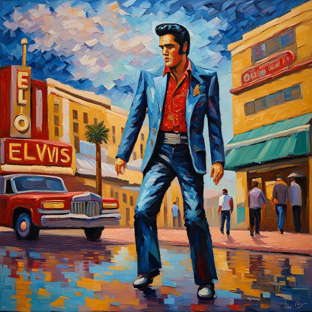 Elvis in Vegas: Expressionist Oil Painting