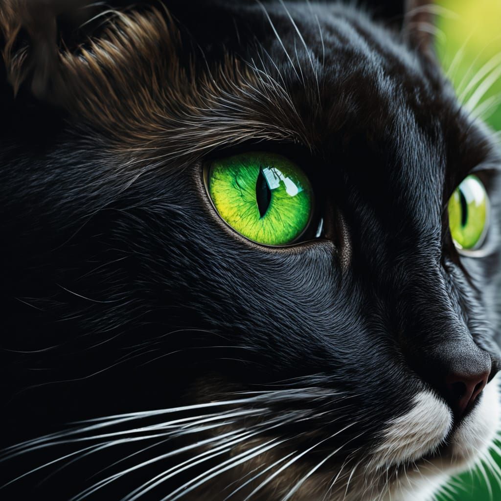 Majestic Black Feline Portrait in Gouache Style