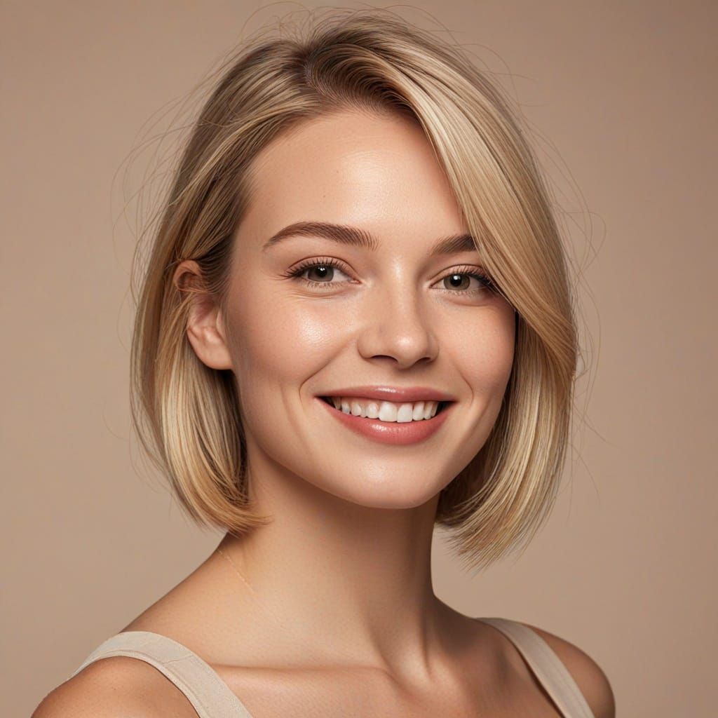 Fashion Portrait of Blonde Woman in Beige Studio