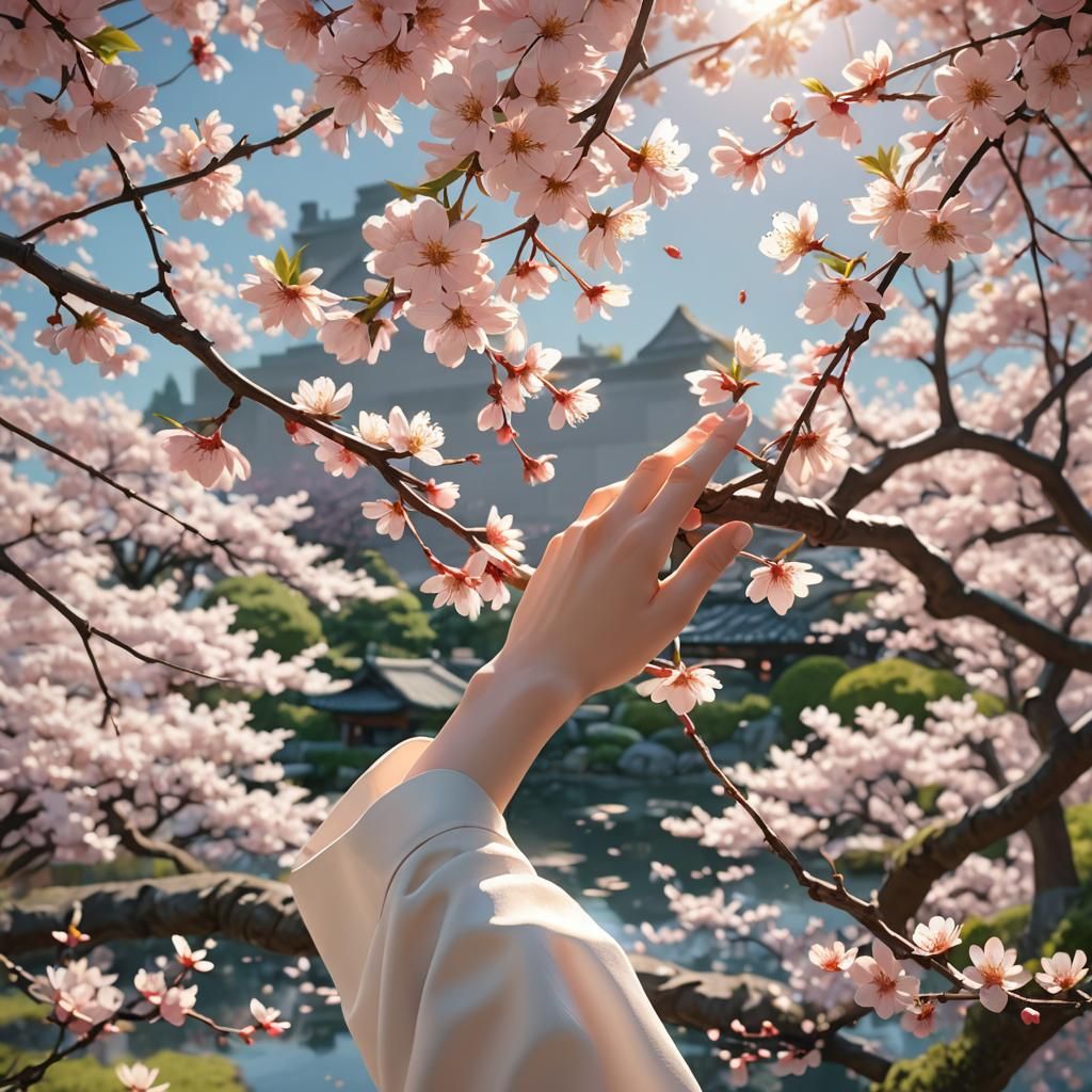 Blossoming Cherry Branch in Anime Style