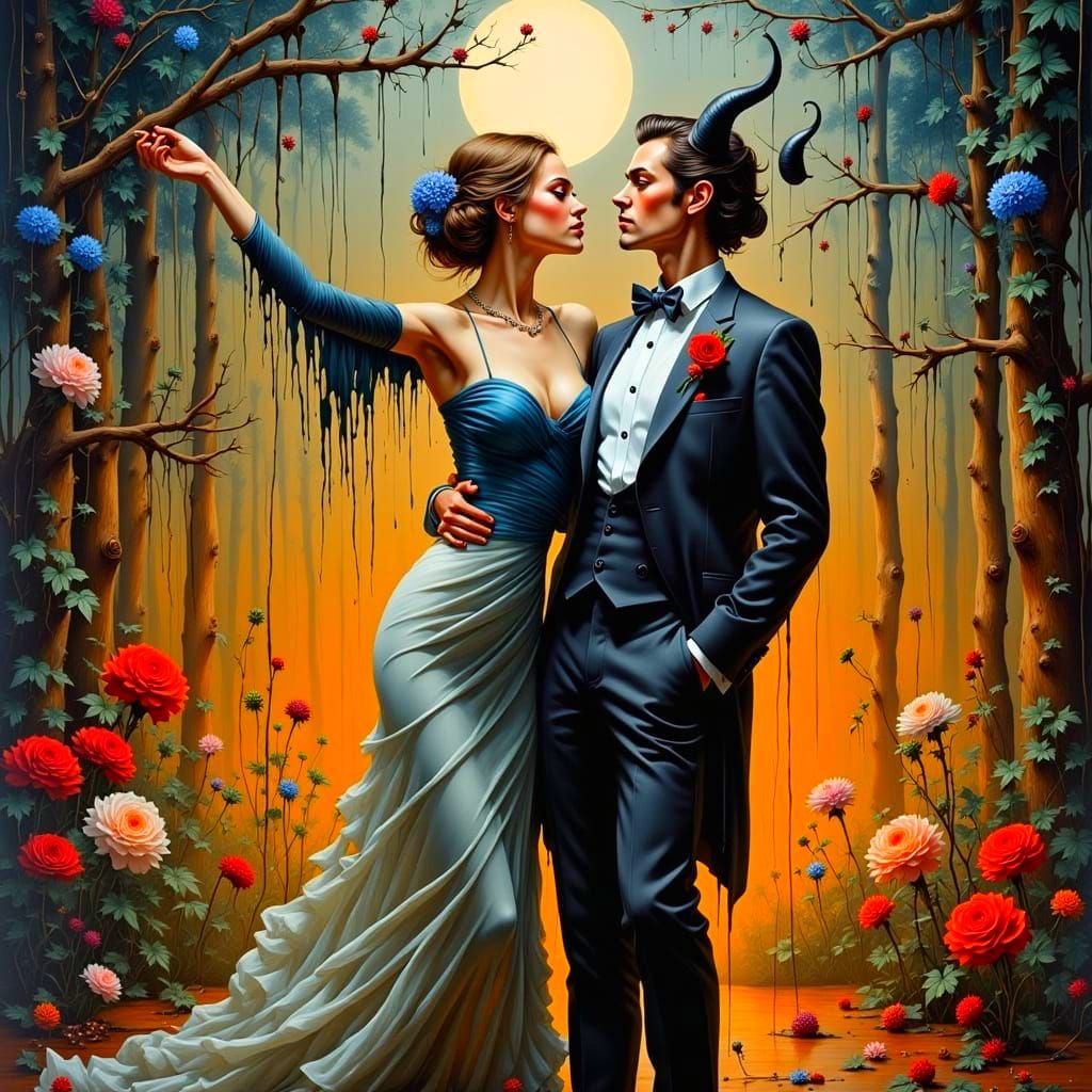 Surreal Pointillist Portrait Under Pale Moonlight