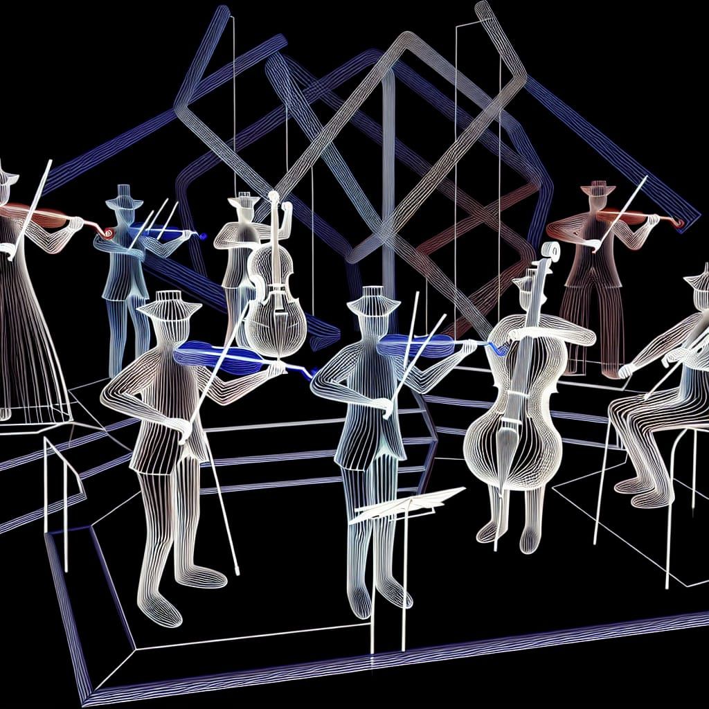 Surrealist Op-Art Depiction of The Linear Orchestra in Livin...