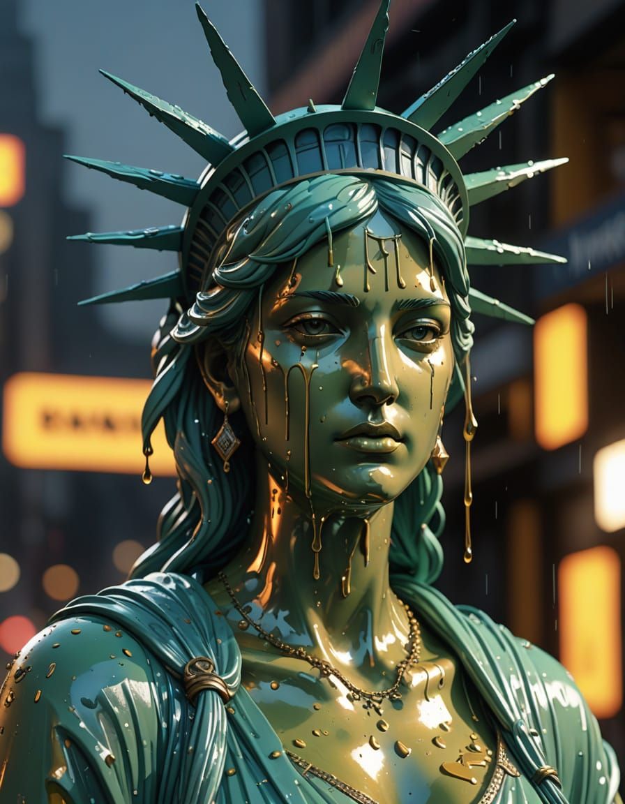 Lady Liberty in Vibrant, Hyper-Realistic 3D Anime Style