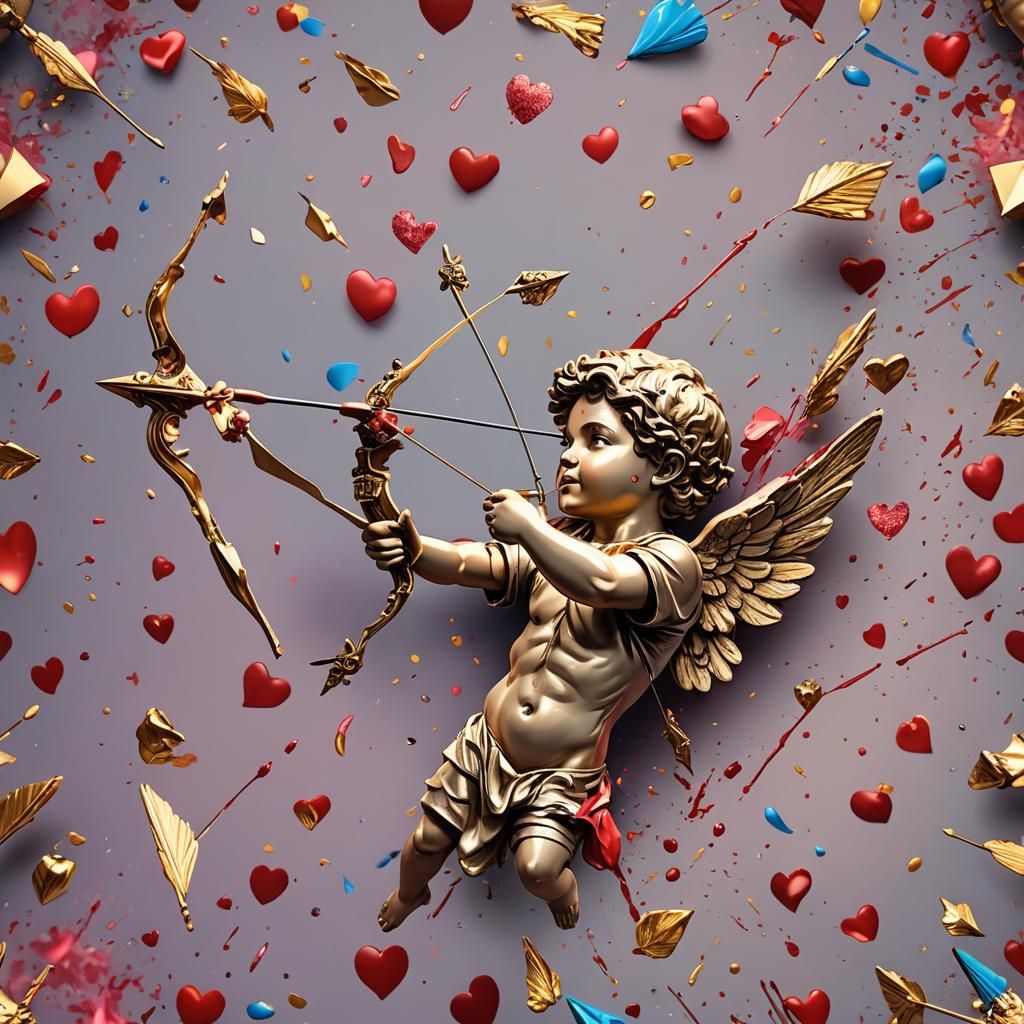 Cupid's Love Arrow in Hyperrealistic Splash Art