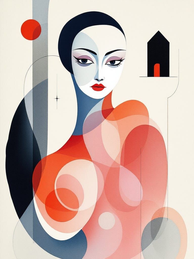 Abstract Female Figure Stands Against Vibrant Background