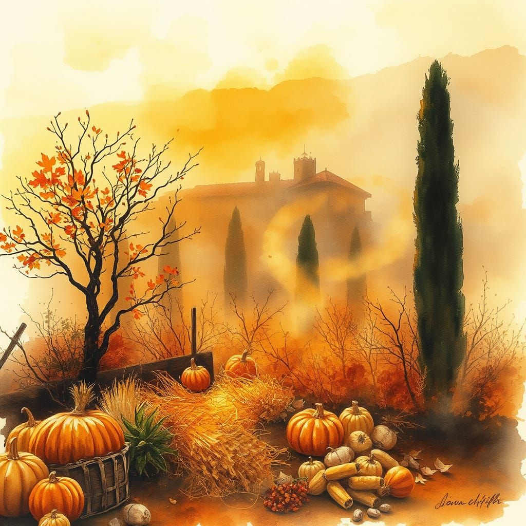 Autumn Harvest in Italy with Luminous Mist