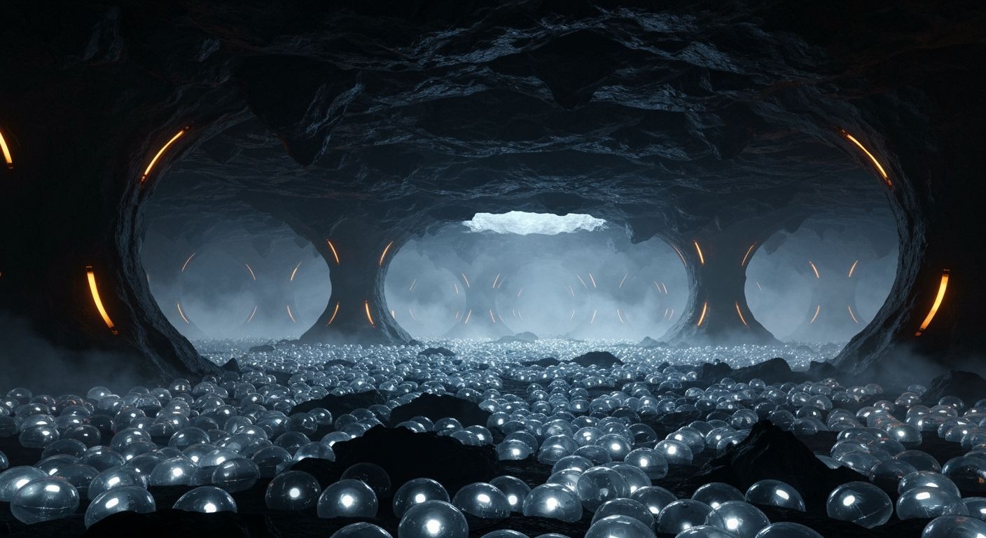 Colossal Bio-Pod Cave in Dark Sci-Fi Style