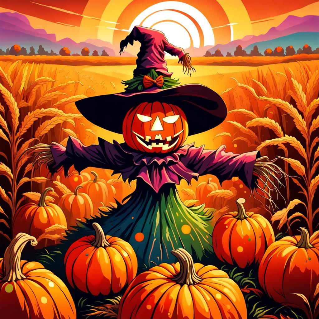 Cursed Pumpkin Scarecrow in Exquisite Art Style