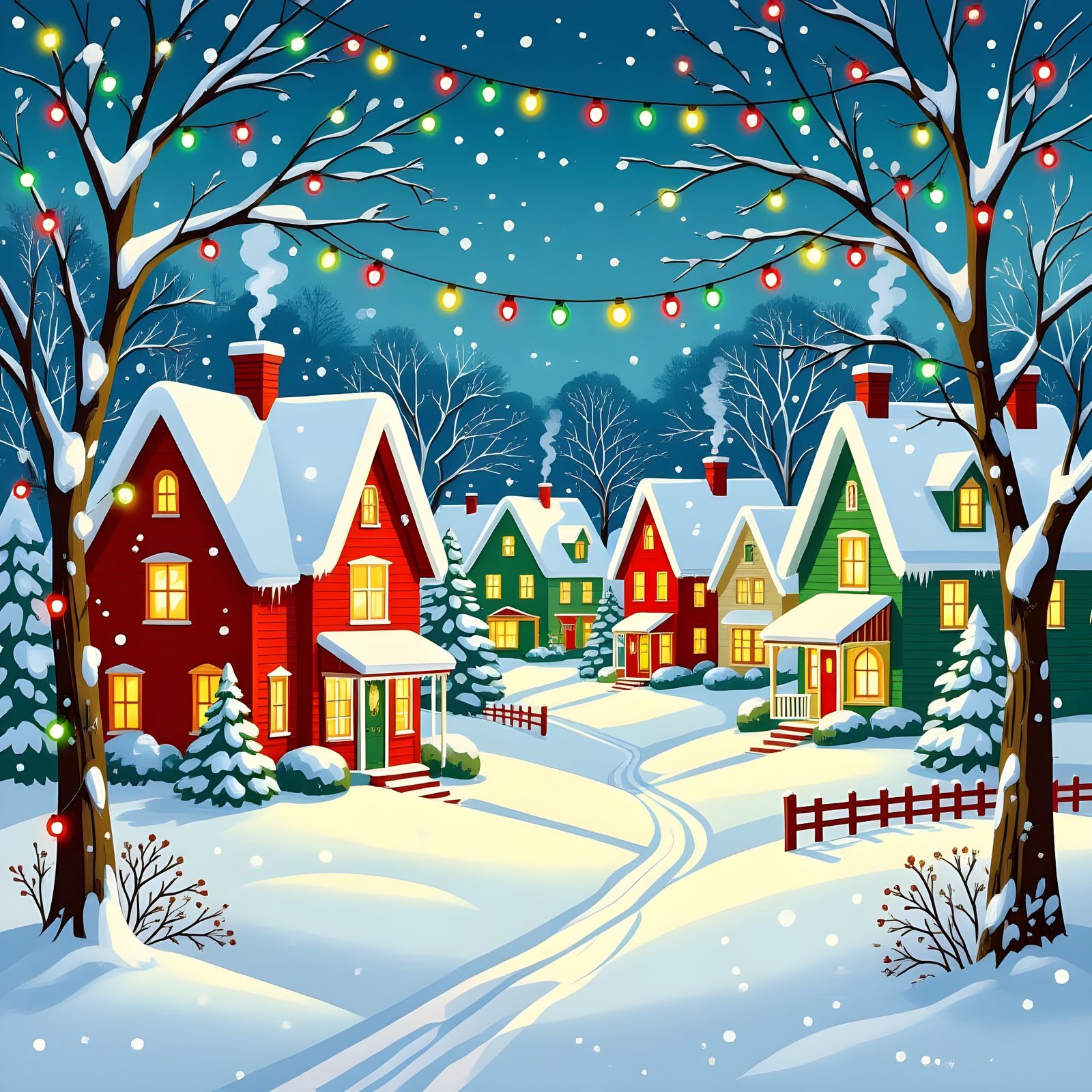 Whimsical Vibrant Christmas Village Landscape