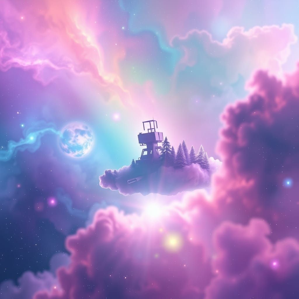 Galactic Forest Spaceship in Vibrant Nebula